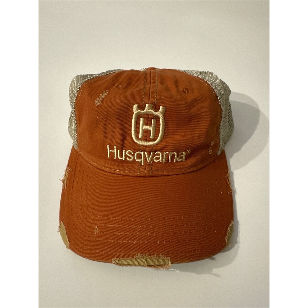Husqvarna Trucker Mesh Distressed Burnt Orange Hat Cap Snapback